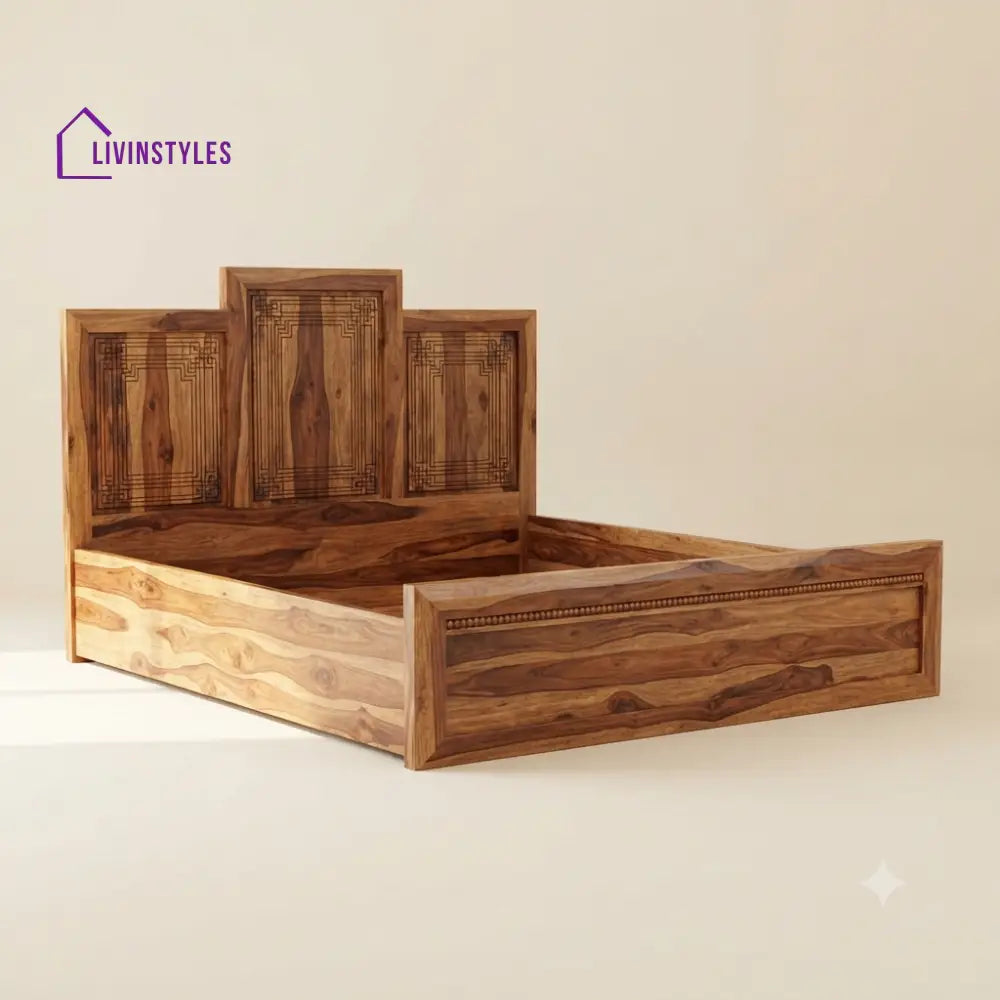 Vimala Devi Sheesham Wood Bed With Box Storage | Wooden Bed