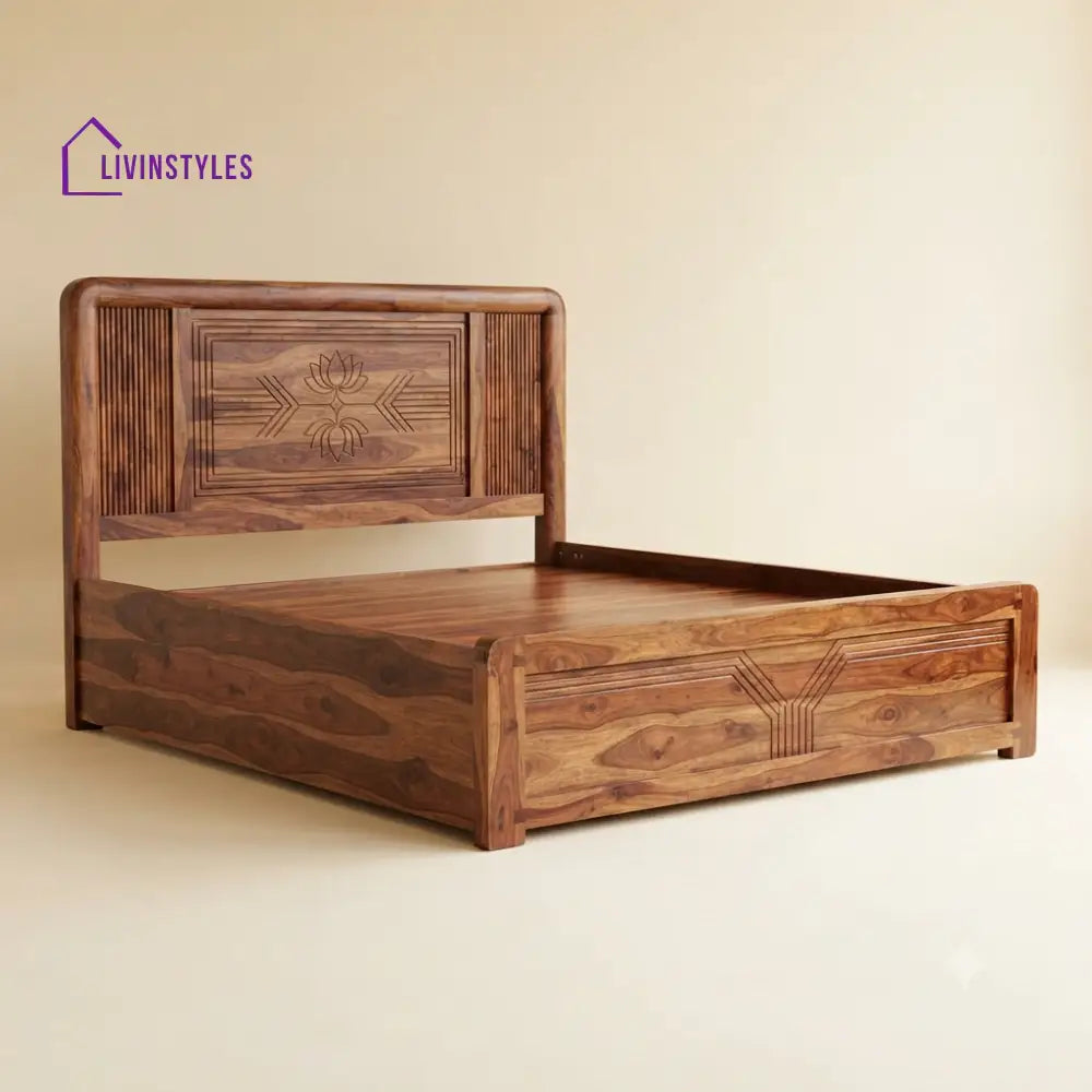 Vimala Sheesham Wood Bed With Box Storage | Wooden Bed