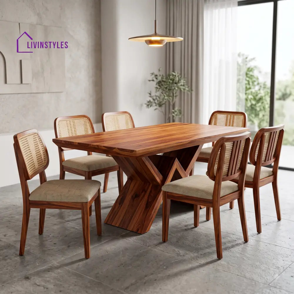 Vinaya Premium Wooden 6 Seater Dining Table Set