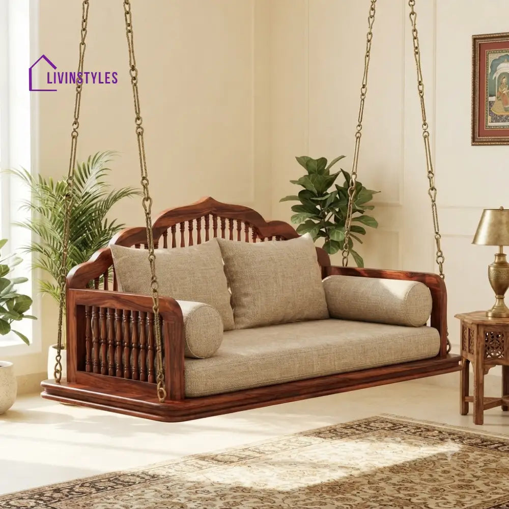 Vincent 2 Seater Wooden Swing for Home | Wooden Jhula for home