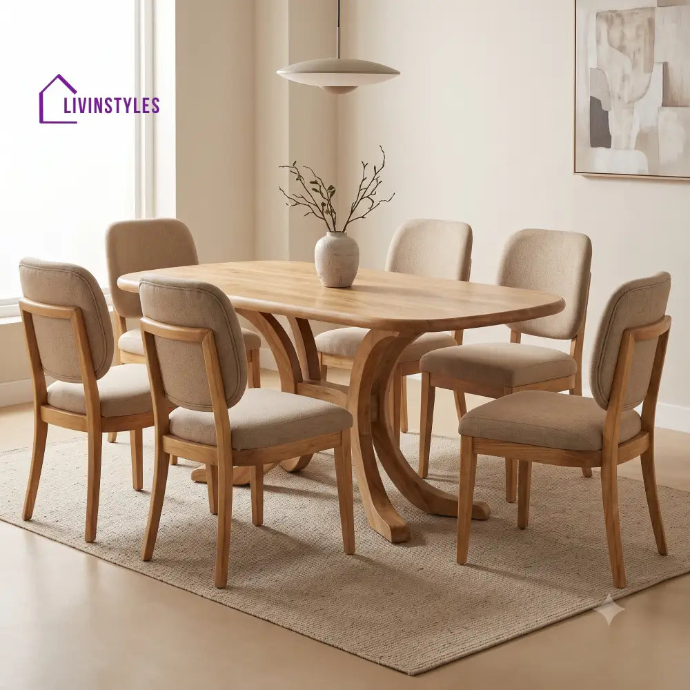 Vincent Premium Mango Wood 6 Seater Dining Table Set | Natural Finish