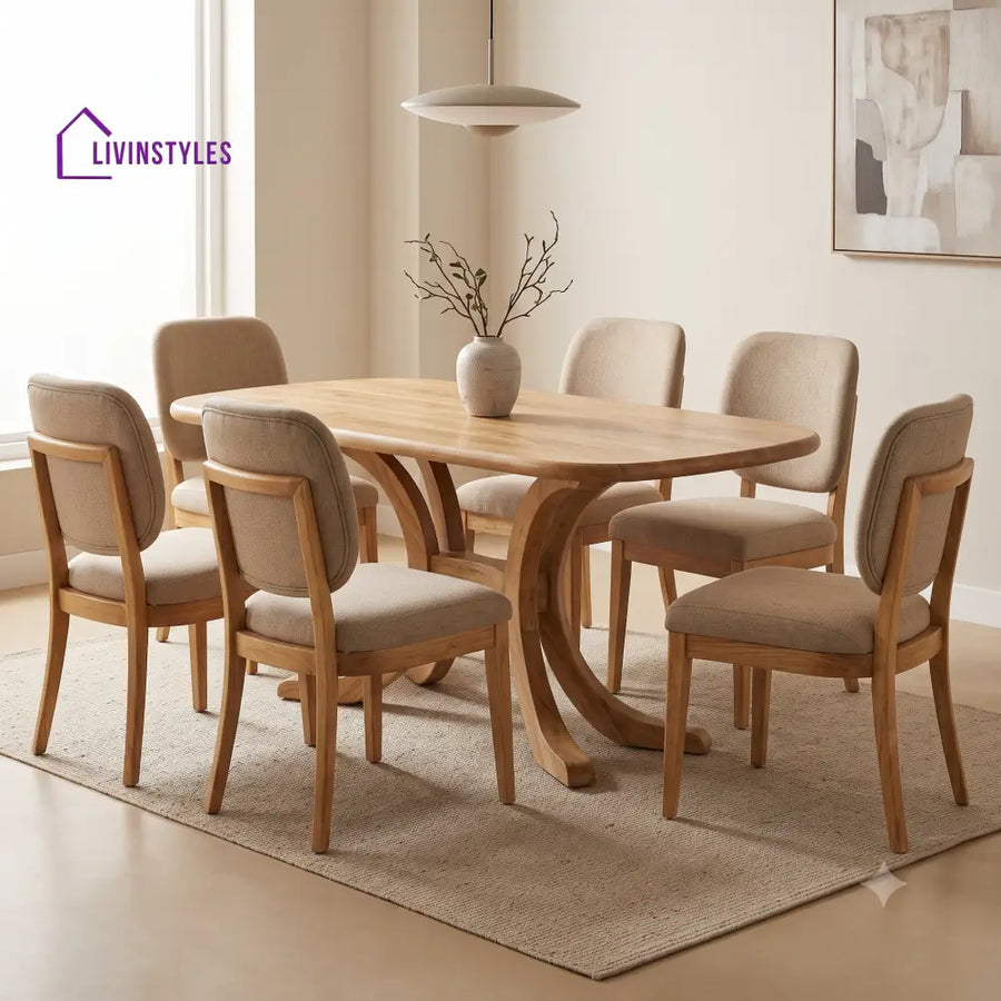 Vincent Premium Mango Wood 6 Seater Dining Table Set | Natural Finish