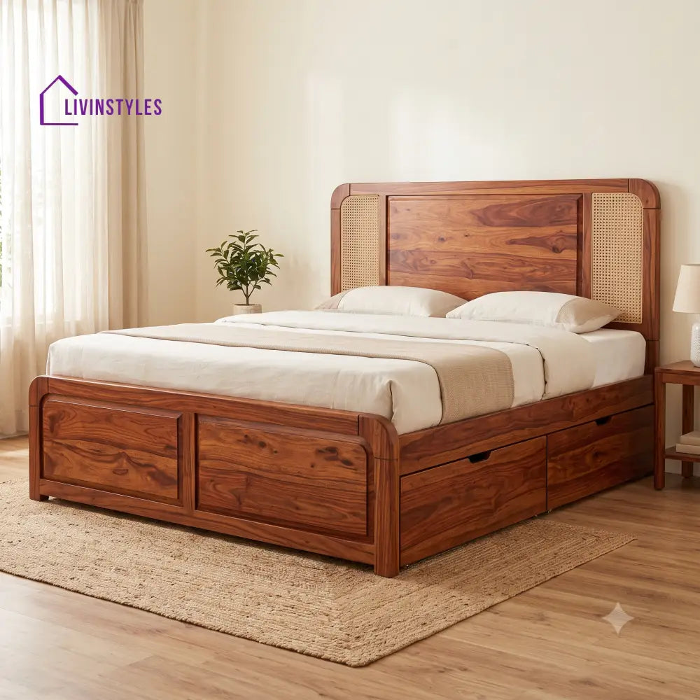 Vincent Premium Wooden Bed with Drawer Storage | King Size Bed & Queen Size Bed Online