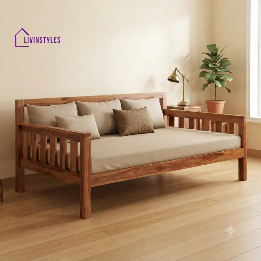 Vincent Wooden Divan Bed for Living Room | Solid Sheesham Wood