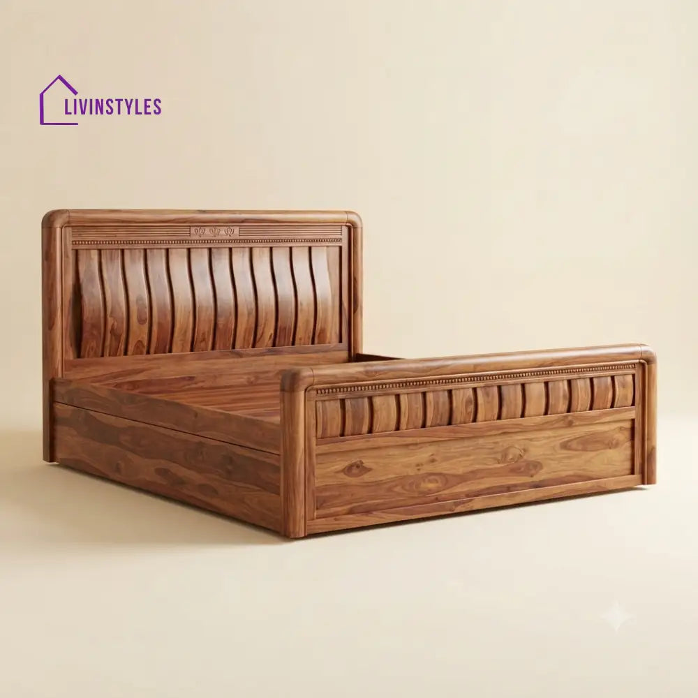 Vinitha Sheesham Wood Bed With Box Storage | Wooden Bed