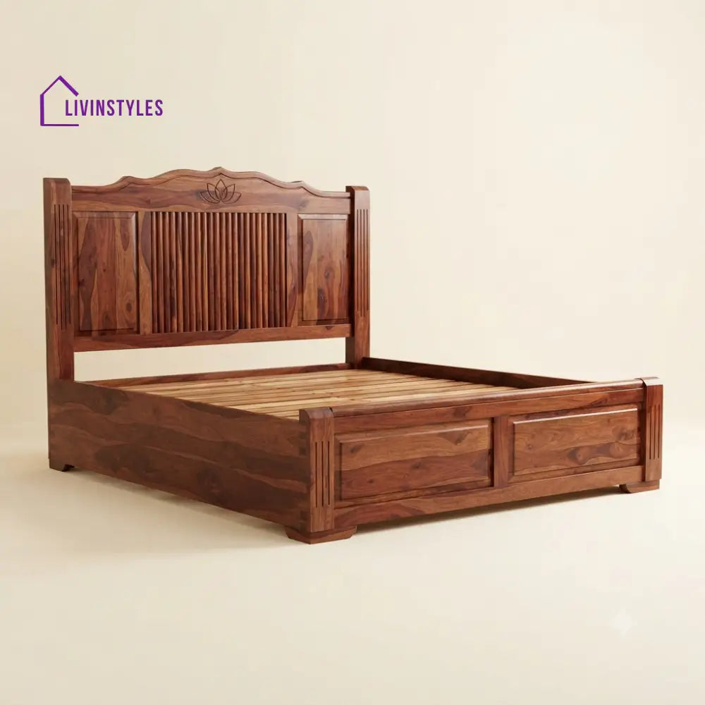 Vinodhini Sheesham Wood Bed With Box Storage | Wooden Bed