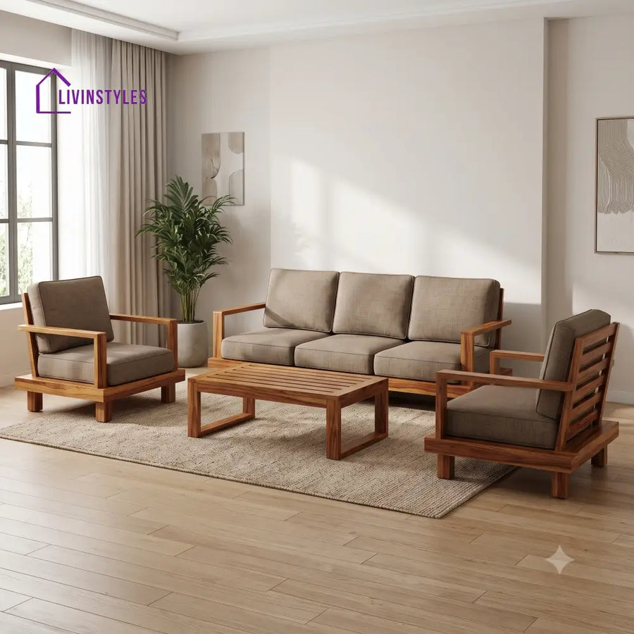 Vinodhini Wooden Sofa Set | 3 + 1 + 1 Sheesham Wood Sofa Set for Living Room