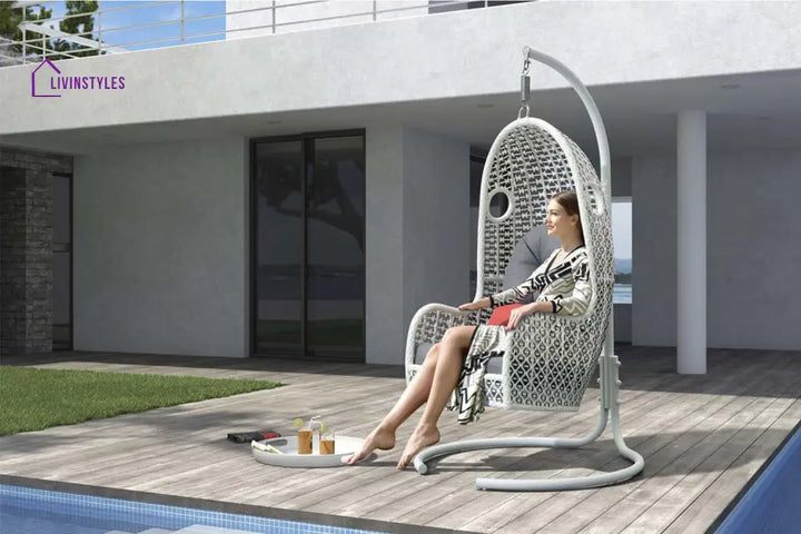 Violante Single Seater Hanging Swing With Stand For Balcony Garden Swing (Grey) - Swings