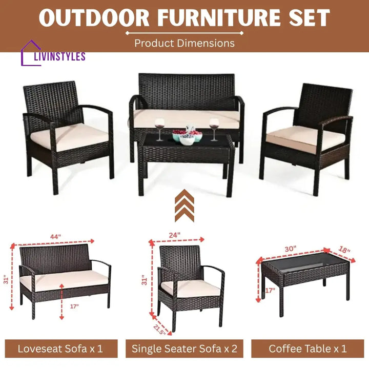 Violet 4 Pieces Patio Furniture Set Outdoor Sectional Sofa - Sofa Set