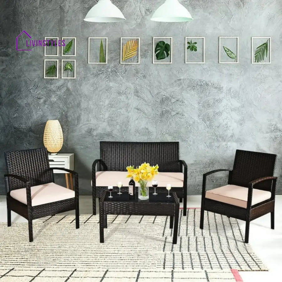 Violet 4 Pieces Patio Furniture Set Outdoor Sectional Sofa - Sofa Set
