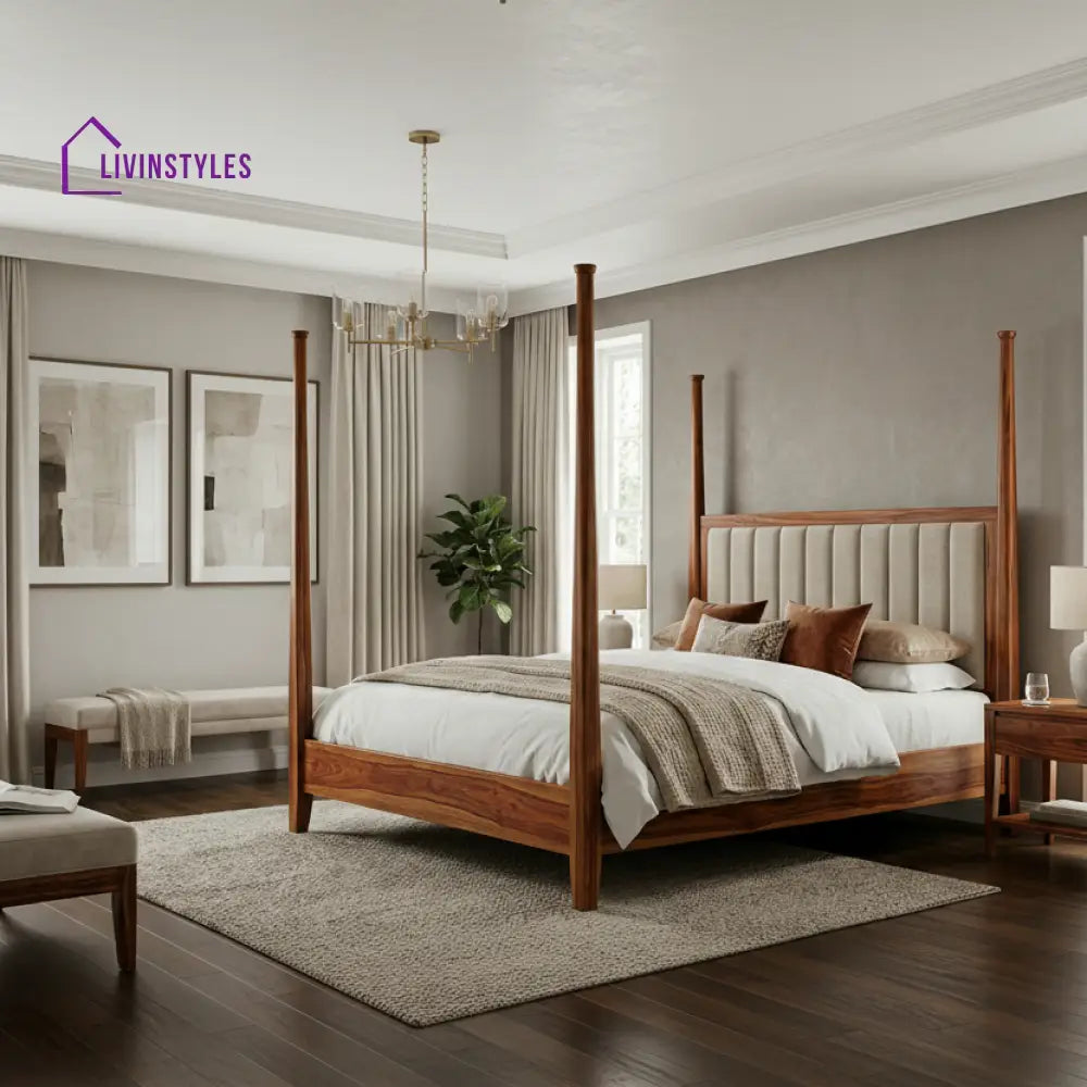 Violet Sheesham Wood Poster Bed Without Storage