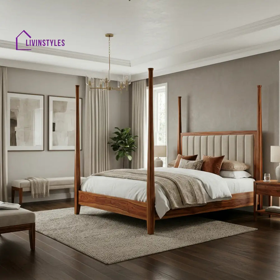 Violet Sheesham Wood Poster Bed Without Storage