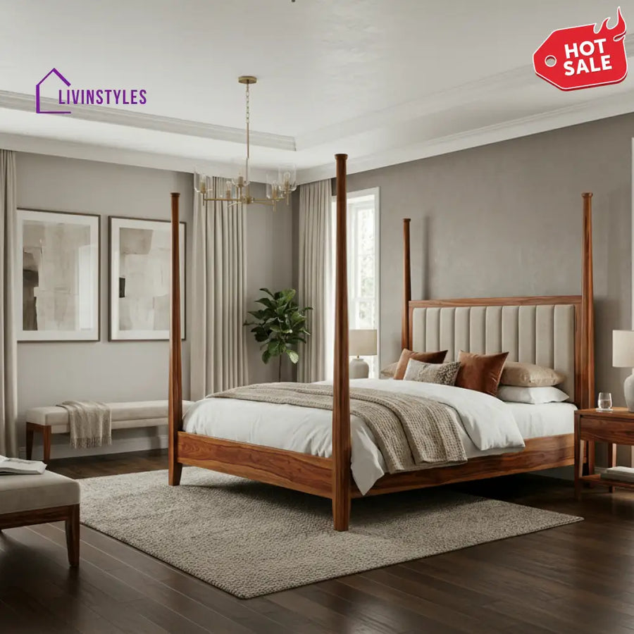 Violet Sheesham Wood Poster Bed Without Storage