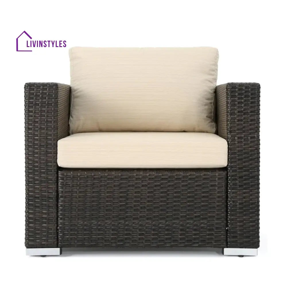 Violeta 7-Piece Rattan Sectional Sofa Set (Dark Brown/Cream) - Sofa Set
