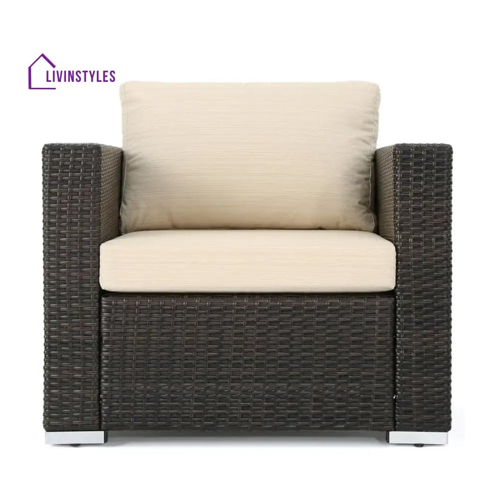 Violeta 7-Piece Rattan Sectional Sofa Set (Dark Brown/Cream) - Sofa Set