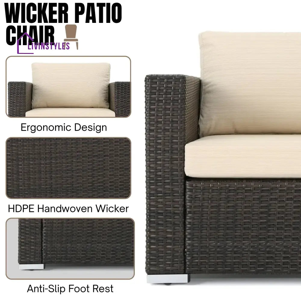 Violeta 7-Piece Rattan Sectional Sofa Set (Dark Brown/Cream) - Sofa Set