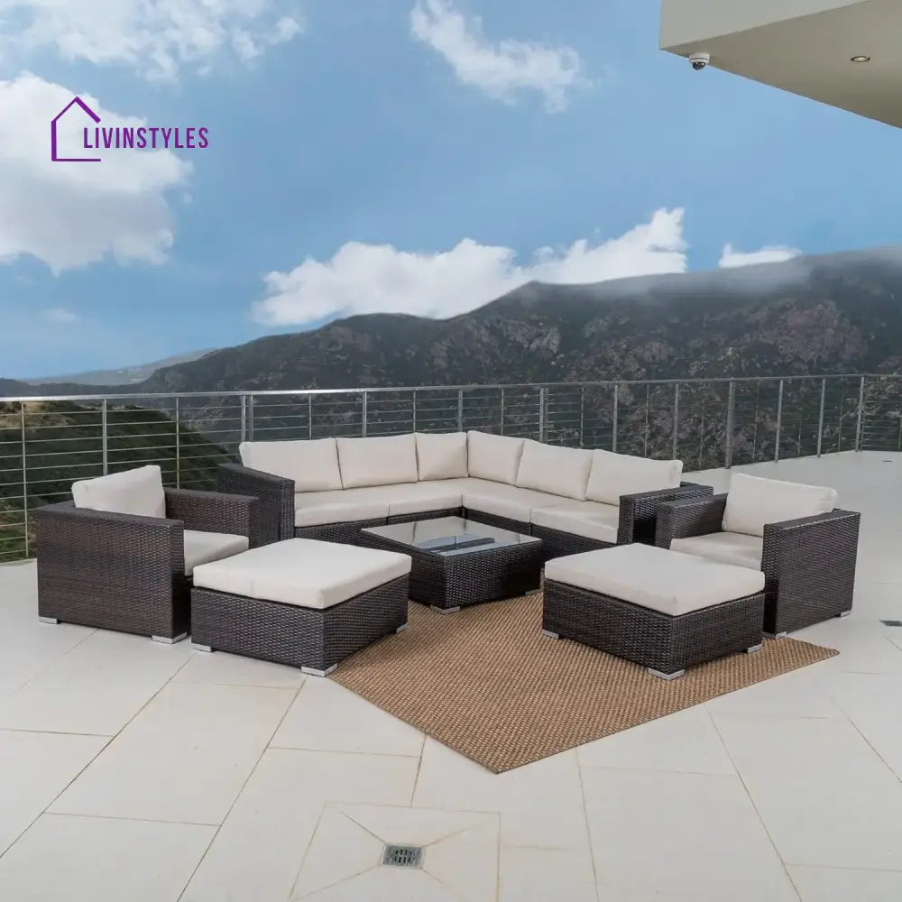 Violeta 7-Piece Rattan Sectional Sofa Set (Dark Brown/Cream) - Sofa Set