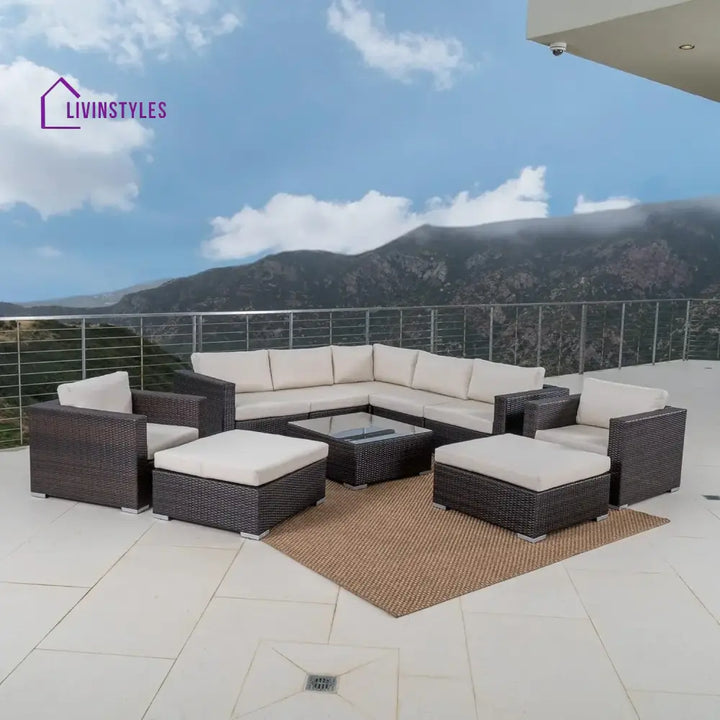 Violeta 7-Piece Rattan Sectional Sofa Set (Dark Brown/Cream) - Sofa Set