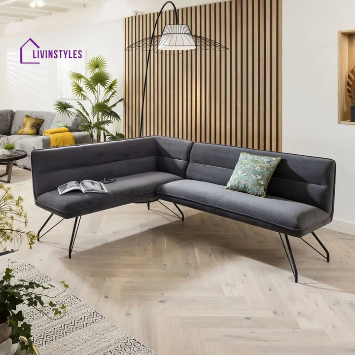 Violetta Ceramic Marble Corner Bench Dining Set Grey & White Dining Room / Dining Sets