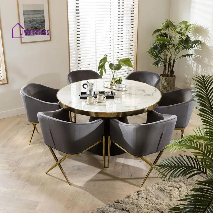 Violetta Dining Carver Chair Set of 2 Grey Velvet Curved Back on Gold Legs Dining Room / Dining Chairs