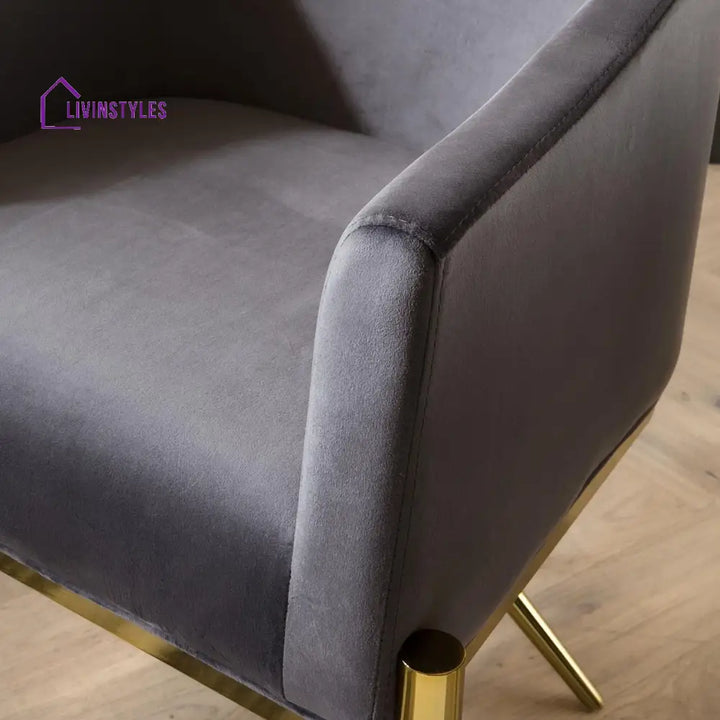 Violetta Dining Carver Chair Set of 2 Grey Velvet Curved Back on Gold Legs Dining Room / Dining Chairs