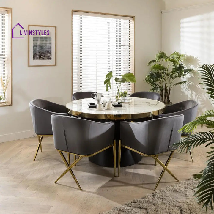 Violetta Dining Carver Chair Set of 2 Grey Velvet Curved Back on Gold Legs Dining Room / Dining Chairs