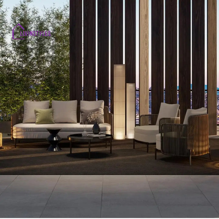 Viov Outdoor Garden Balcony Sofa Set 3 Seater,2 Single seater and 1 Center Table Set (Brown) - Sofa Sets