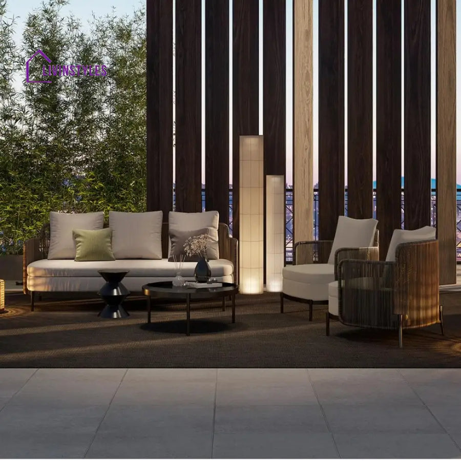 Viov Outdoor Garden Balcony Sofa Set 3 Seater,2 Single seater and 1 Center Table Set (Brown) - Sofa Sets