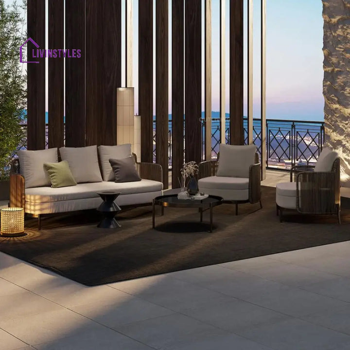 Viov Outdoor Garden Balcony Sofa Set 3 Seater,2 Single seater and 1 Center Table Set (Brown) - Sofa Sets