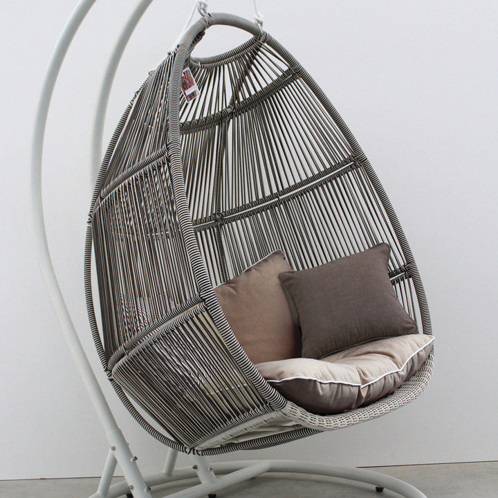 Flores Double Seater Hanging Swing With Stand For Balcony, Garden Swing (White+Grey)