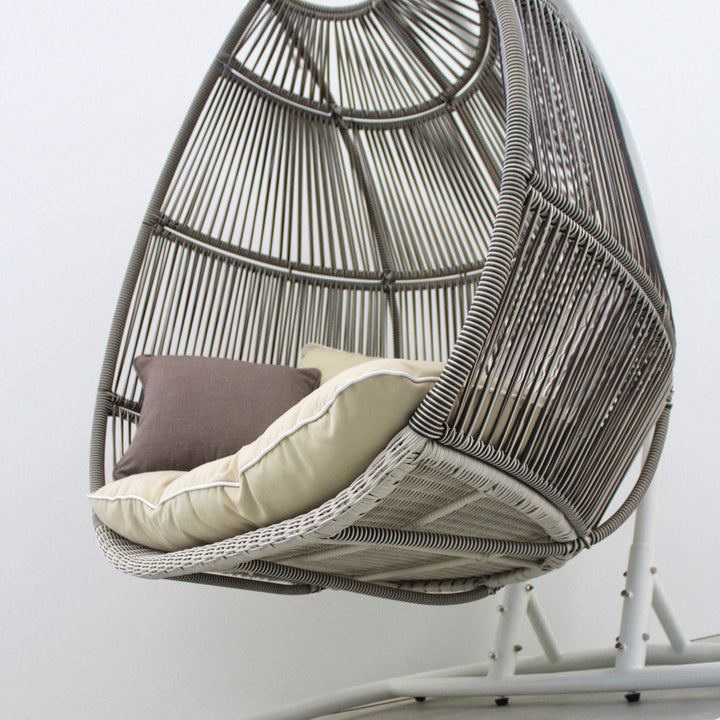 Flores Double Seater Hanging Swing With Stand For Balcony, Garden Swing (White+Grey)