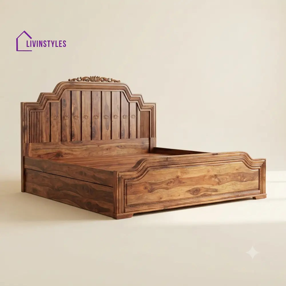 Vishalini Sheesham Wood Bed With Box Storage | Wooden Bed