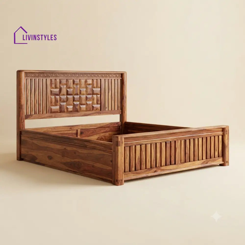 Vishnupriya Sheesham Wood Bed With Box Storage | Wooden Bed