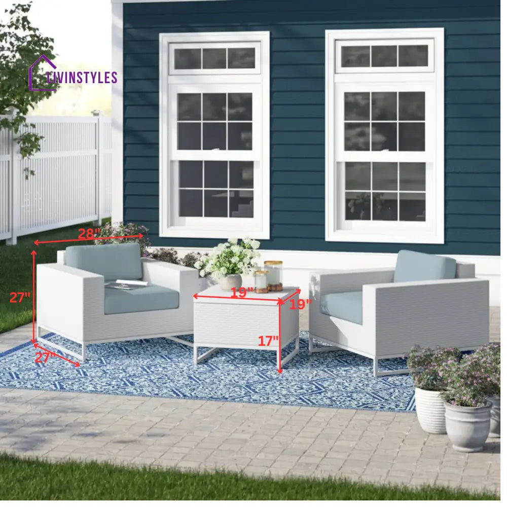 Vitale Outdoor Sofa Set 2 Single seater and 1 Center Table (White + Light Blue) - Sofa Sets