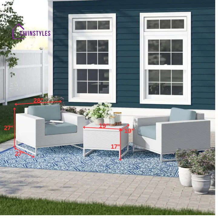 Vitale Outdoor Sofa Set 2 Single seater and 1 Center Table (White + Light Blue) - Sofa Sets