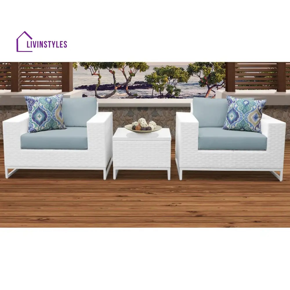 Vitale Outdoor Sofa Set 2 Single seater and 1 Center Table (White + Light Blue) - Sofa Sets
