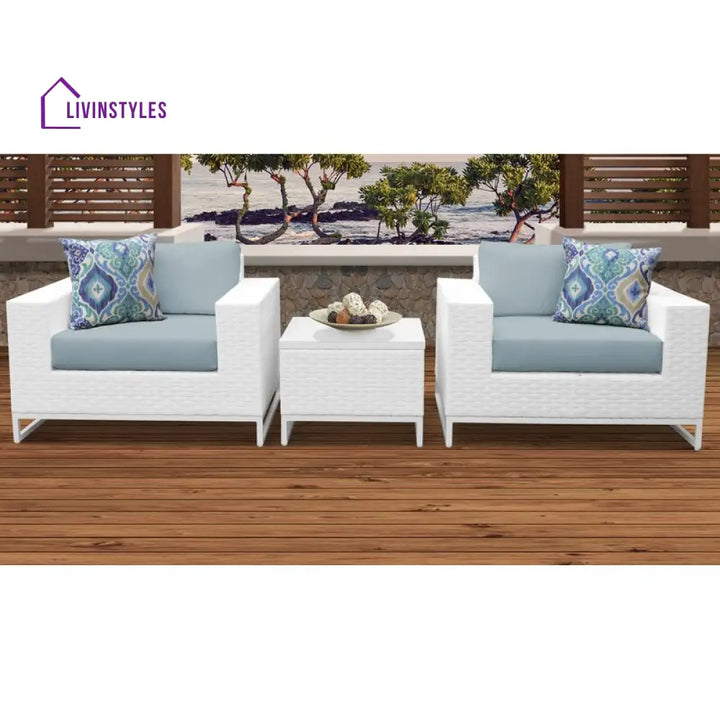 Vitale Outdoor Sofa Set 2 Single seater and 1 Center Table (White + Light Blue) - Sofa Sets