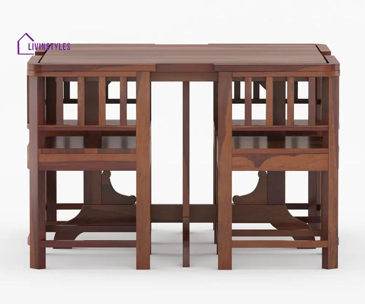 Vitaly Solid Wood Sheesham 4 Seater Dining Table Set | Space Saving Dining Table Set | Compact Dining Table Set