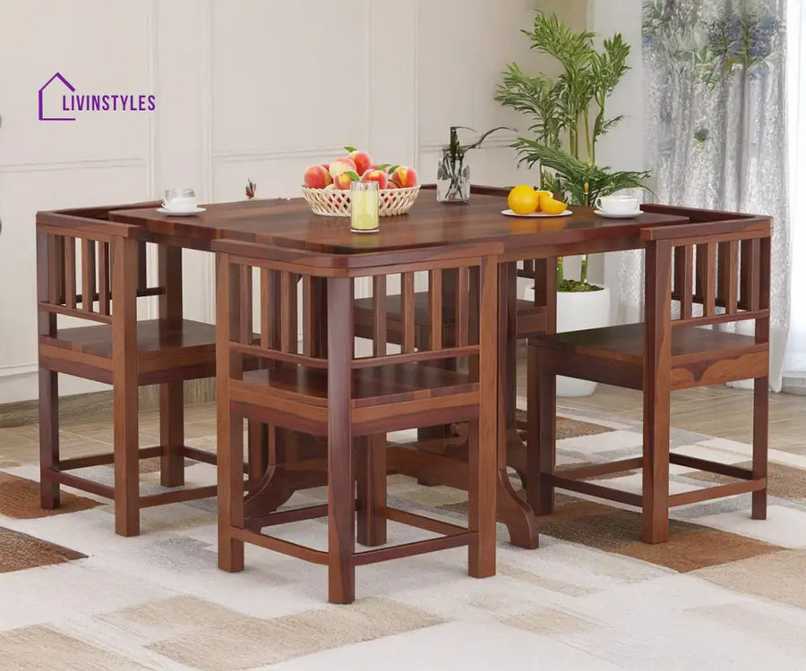 Vitaly Solid Wood Sheesham 4 Seater Dining Table Set | Space Saving Dining Table Set | Compact Dining Table Set