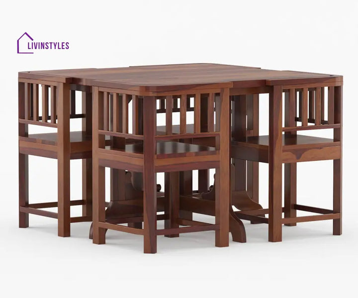 Vitaly Solid Wood Sheesham 4 Seater Dining Table Set | Space Saving Dining Table Set | Compact Dining Table Set