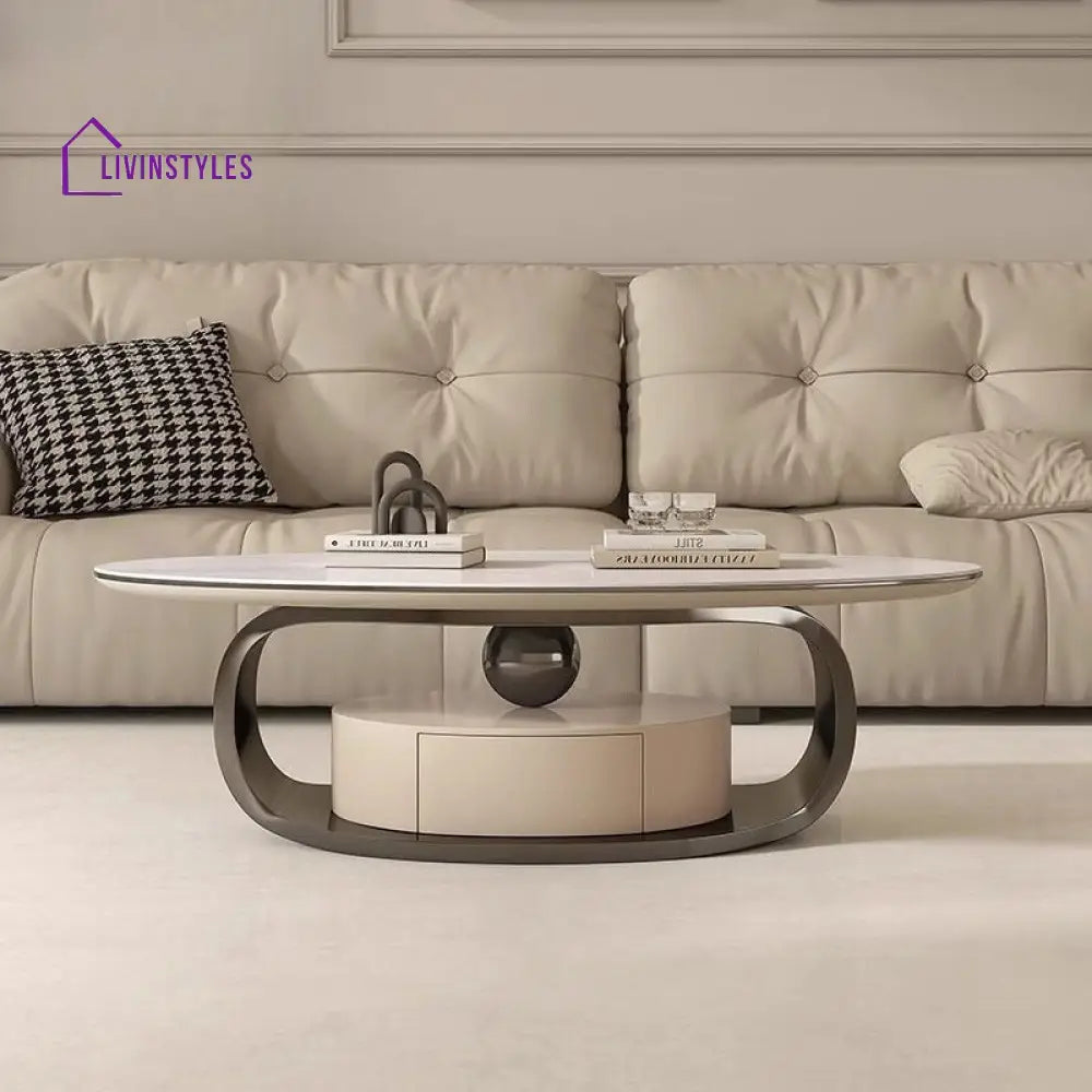 Vitara Marble Top Stainless Steel with PVD Coated Coffee Table Set | MDF Wooden Storage Frame