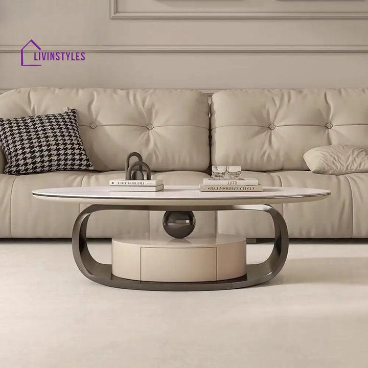 Vitara Marble Top Stainless Steel with PVD Coated Coffee Table Set | MDF Wooden Storage Frame
