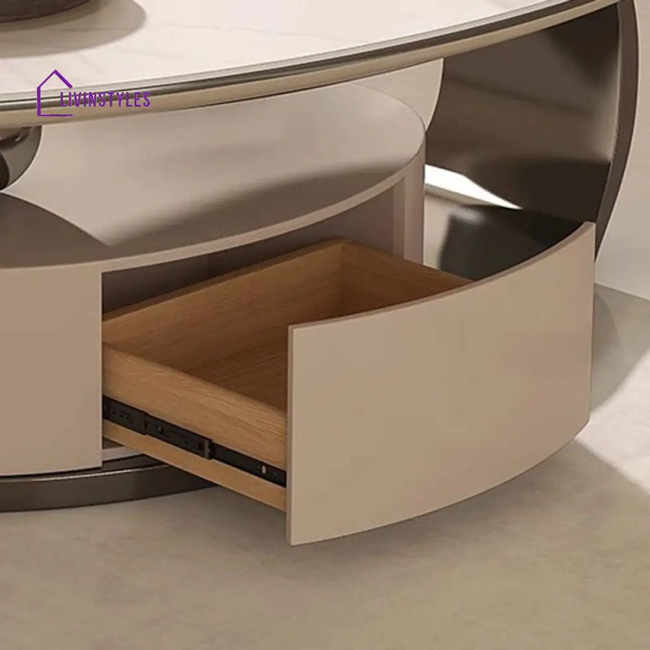 Vitara Marble Top Stainless Steel with PVD Coated Coffee Table Set | MDF Wooden Storage Frame