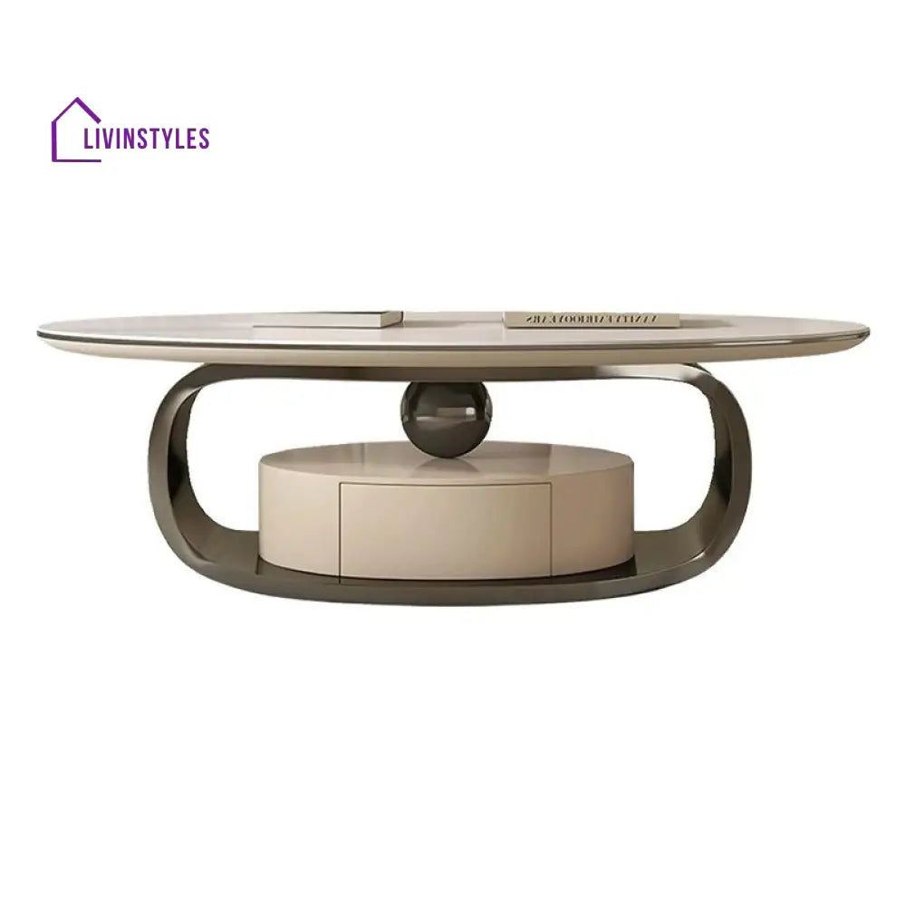 Vitara Marble Top Stainless Steel with PVD Coated Coffee Table Set | MDF Wooden Storage Frame