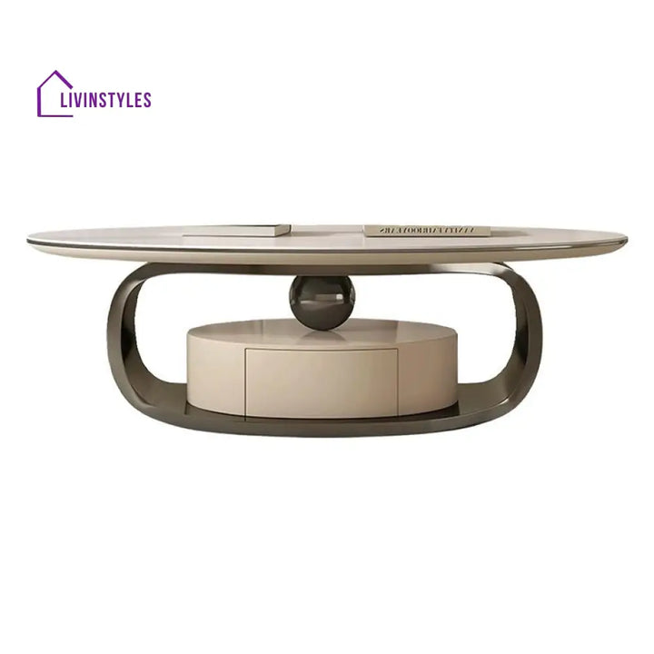 Vitara Marble Top Stainless Steel with PVD Coated Coffee Table Set | MDF Wooden Storage Frame
