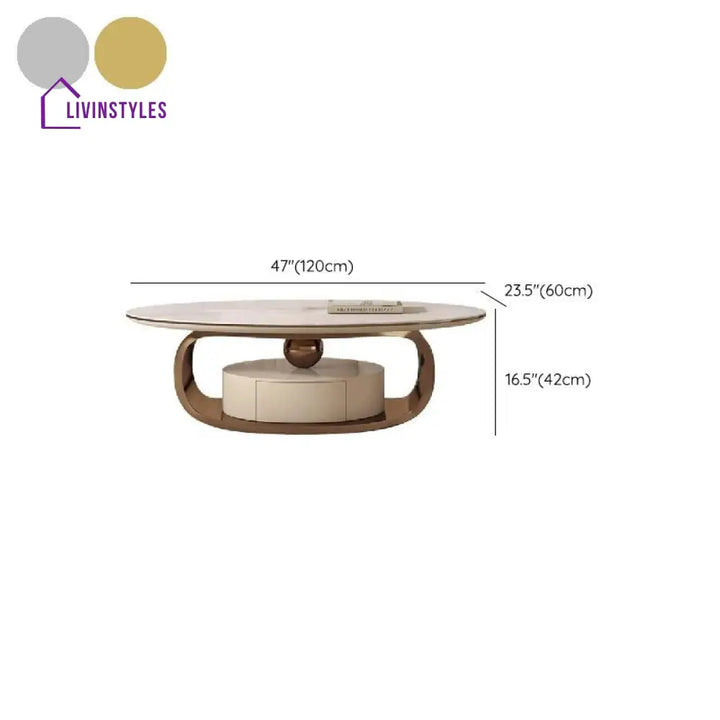 Vitara Marble Top Stainless Steel with PVD Coated Coffee Table Set | MDF Wooden Storage Frame