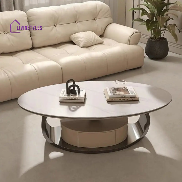 Vitara Marble Top Stainless Steel with PVD Coated Coffee Table Set | MDF Wooden Storage Frame