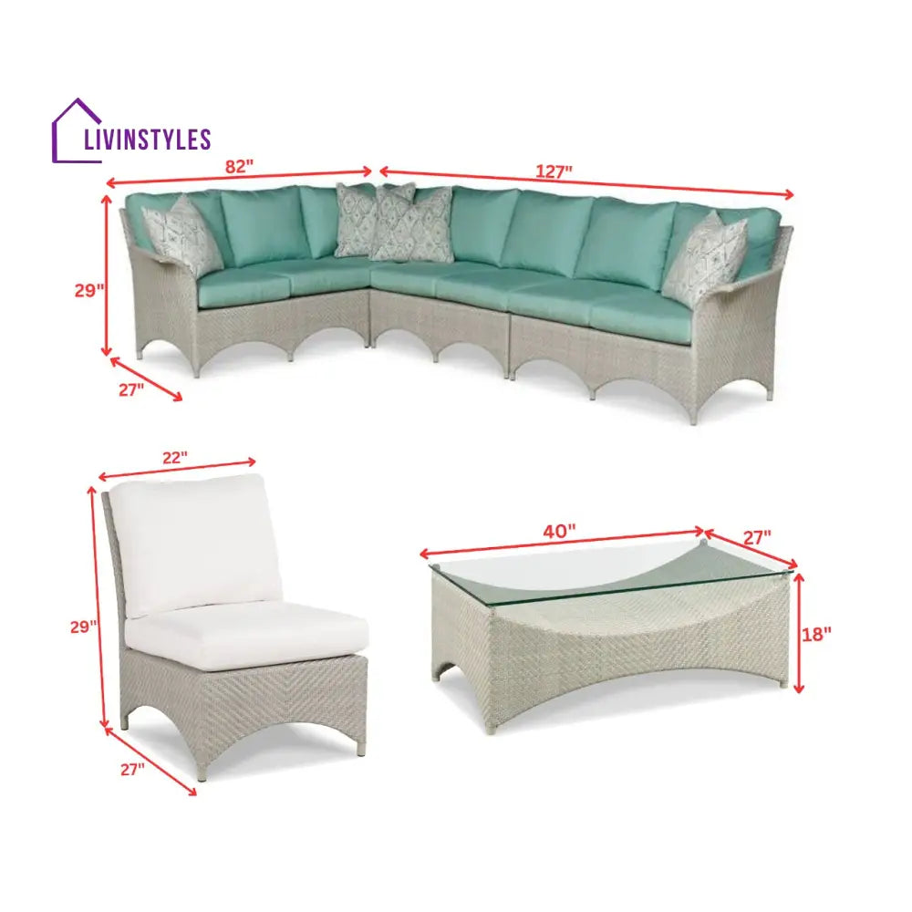 Vito Outdoor Patio Sofa Set 7 seater and 1 Center Table (cream) - Sofa Sets