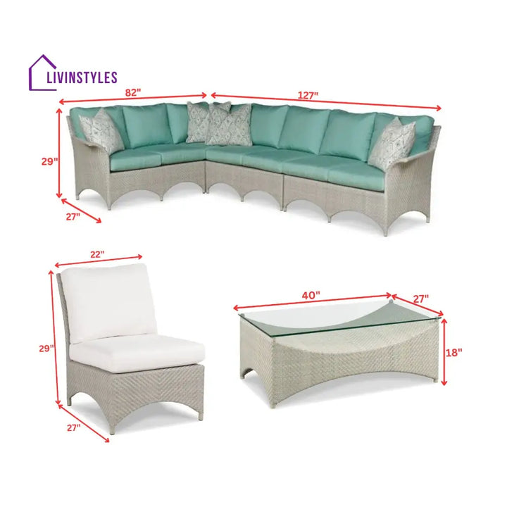 Vito Outdoor Patio Sofa Set 7 seater and 1 Center Table (cream) - Sofa Sets