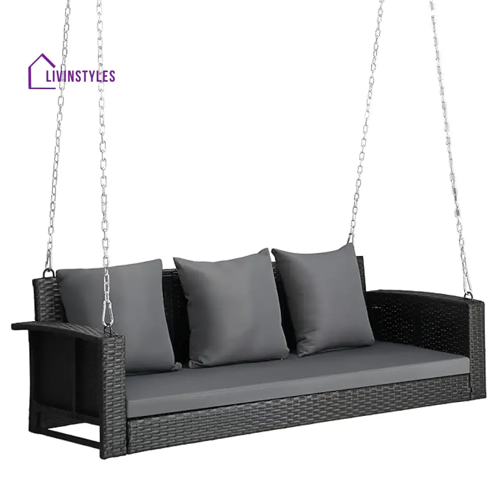 Vito Three Seater Hanging Swing Without Stand For Balcony Garden Swing (Black) - Swings